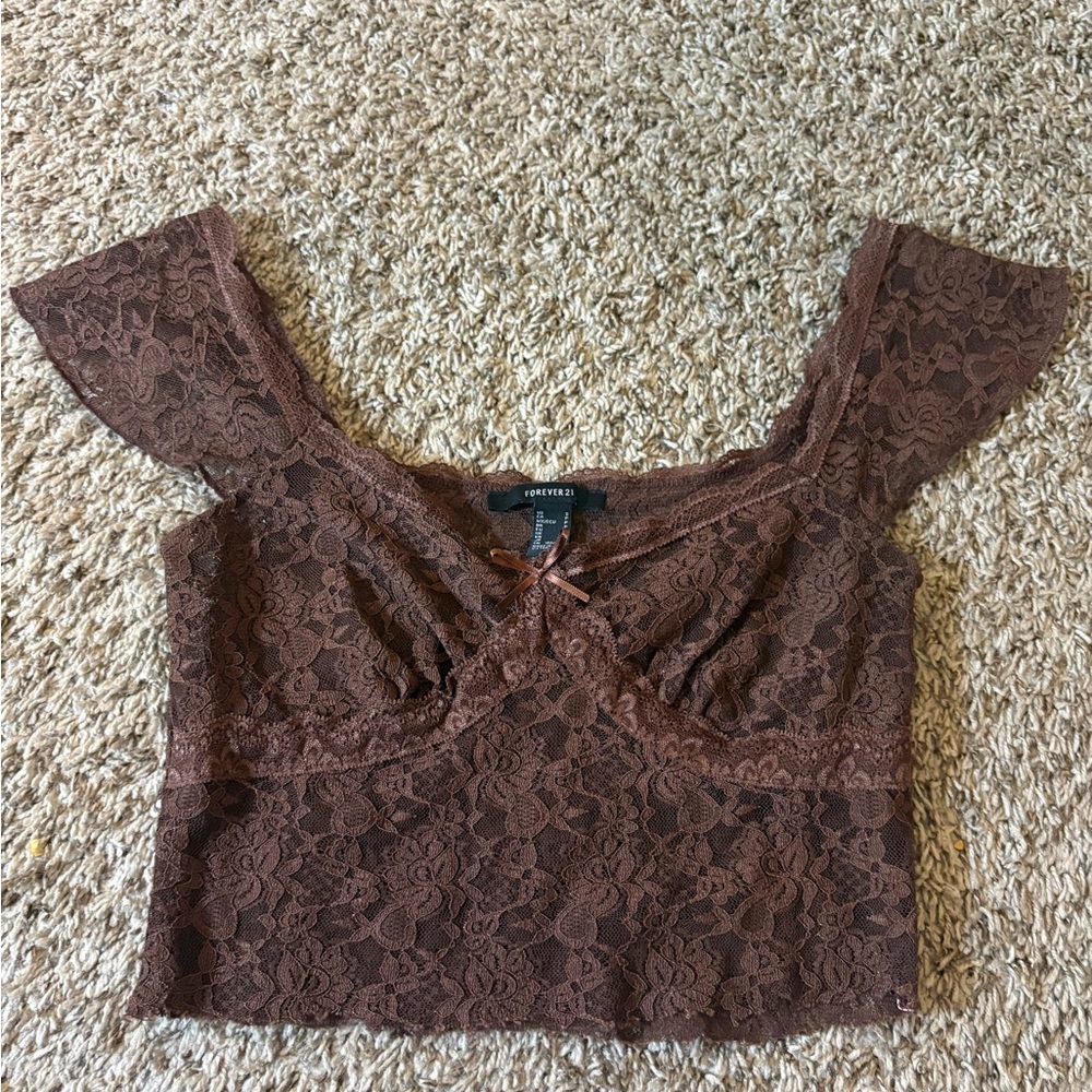 Forever 21 Chocolate Lace Crop Top